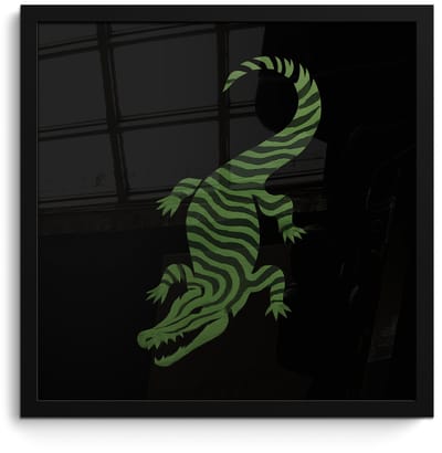 Poster in lijst - Fotolijst 40x40 cm - Posters - Krokodil - Groen - Tijgerachtig - Strepen - Posterlijst zwart - Decoratie - Wanddecoratie woonkamer - Muurdecoratie slaapkamer