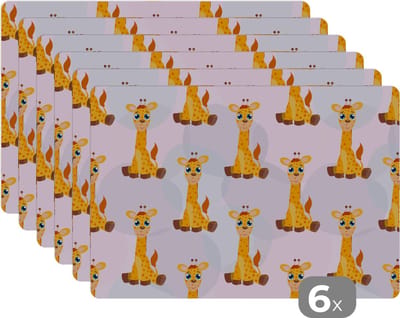 Placemat - Placemats kunststof - Giraffe - Patroon - Kinderen - 45x30 cm - 6 stuks - Hittebestendig - Anti-Slip - Onderlegger - Afneembaar