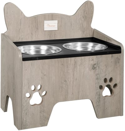 Stervia Hondenbak - Verhoogde Voerbak - RVS Bakken - Grote En Middelgrote Honden - Spatbescherming - Grijs - 23 x 42,5 x 40 cm