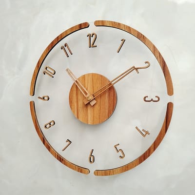 VHV - Wandklok - Houten wandklok - Moderne wandklok - Klok - Stil - Geruisloos - Voor woonkamer, keuken en kantoor - 30 cm - Natuurlijk hout - Transparant