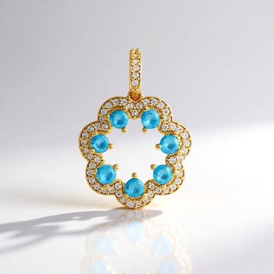 Cavill - Zilveren hanger 925 sterling zilver verguld - Neon blauwe Apatiet 0,7 ct - Rondgeslepen Zirkonen pavé - Luxe Braziliaanse edelsteen sieraden