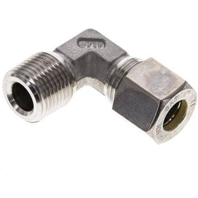 3/8'' NPT Buitendraad x 10L RVS L-Knelfitting 90 graden 315 Bar DIN 2353 - FL2E-MO-ST-038N-10-L