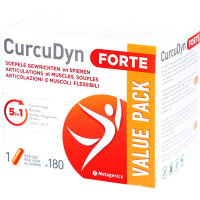 CurcuDyn Forte - Voordeelverpakking 180 Capsules - Ondersteunt spieren & gewrichten + kraakbeen - Met kurkuma, gember & boswellia - Natuurlijk complex voor soepele beweging