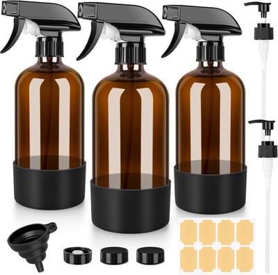 VVGoods - Set van 3 amberkleurige glazen spuitflessen 16 oz voor reiniging, planten en haarverzorging