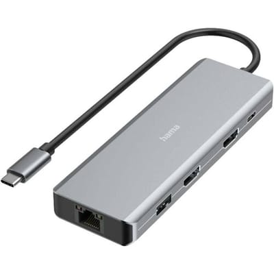 Hama Connect2Media USB 3.2 Gen 1-hub 9 poorten Met snellaadpoort, Met USB-C stekker, Ultra HD-geschikt Grijs