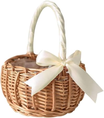 Bloemenmeisjes Wicker Mand met Strik - Handgemaakte Rieten Mand voor Bruiloften en Ceremonies