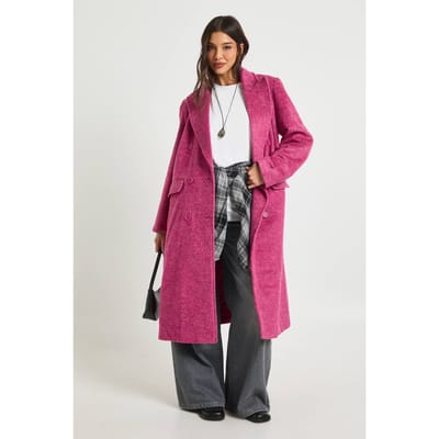 boohoo Dames Getextureerde dubbelrij-wolkijk jas | Roze | Maat: 36