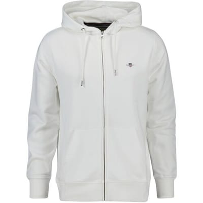 Gant Vest Shield Logo Embroidery Full Zip Hoodie Kangaroo Pocket Eggshell / male