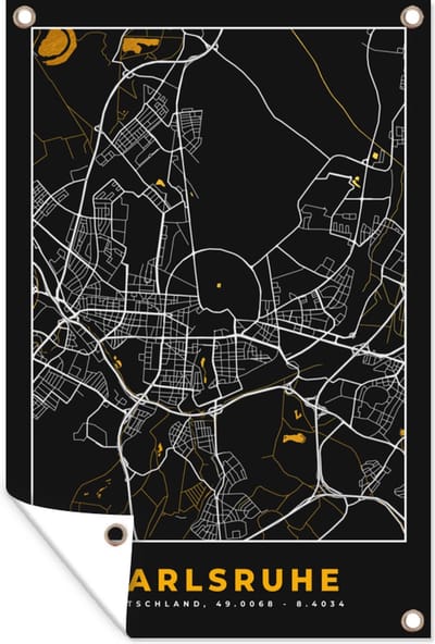 Muurdecoratie Karlsruhe - Goud - Stadskaart - Plattegrond - Kaart - Duitsland - 120x180 cm - Tuinposter - Tuindoek