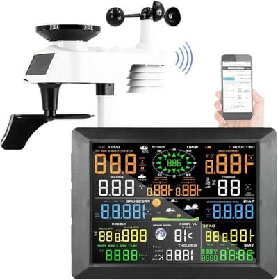 Draadloos Weerstation - Weermonitor Buitensensor - Weer Voorspellen - 7-in-1 Buitensensor - 102 inch display - Wit
