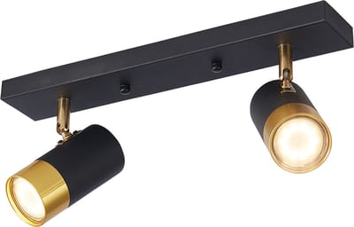 LED Plafondspot - Brinton Tronta - GU10 Fitting - 2-lichts - Kantelbaar - Rond/Rechthoek - Zwart/Goud