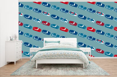 Behang - Fotobehang Patroon - Auto - Race - Jongens - Kinderen - Kids - Kind - Breedte 430 cm x hoogte 240 cm