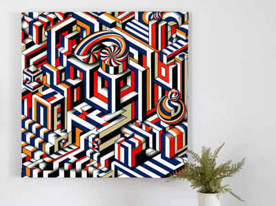 Abstract escher schilderij | Verstrengelde dimensies: een betoverende Escheriaanse reis door het onbekende | Kunst - 100x100 centimeter op Forex | Foto op Forex