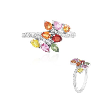 Cavill - Verstelbare Elegante Zilveren Ring - 925 Sterling Zilver Platina Verguld - 1,34 ct Peervormige Saffier & 0,37 ct Zirkonen