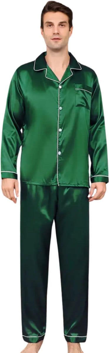 Livano Satijnen Badjas Heren - Kimono - Kamerjas - Satijn - Ochtendjas - Pyjama - Groen - Maat M