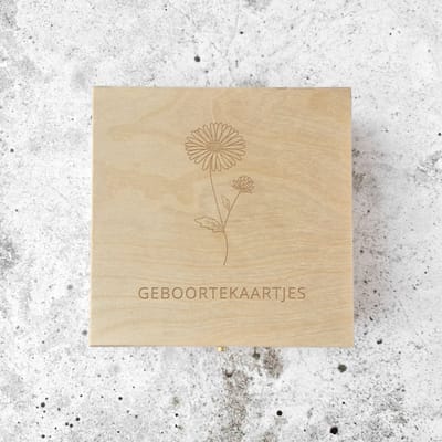 Geboortkaartjes box geboortebloem | September | Aster | Geboortekaarten bewaren | Kraamcadeau | Fien & Feau