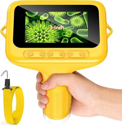Microscoop -Kindermicroscoop - Draagbare microscoop voor kinderen - met 3,0" display - Digitale microscoop - 8 LED-lampjes - 10-200x digitale microscoop - Computercompatibel - Oplaadbaar - Kindercadeau - Oranje