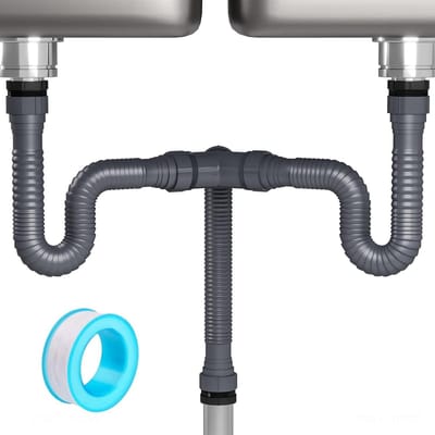 Flexibele P-trap pijp - Afvoerbuis gootsteen - Dubbele gootsteen aansluiten - Uitbreidbaar en flexibel - 8 tot 20 inch - Grijs