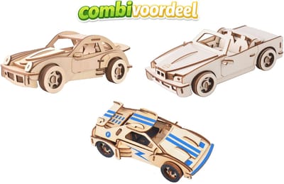 Combivoordeel bouwpakketten 3D puzzels auto's van hout