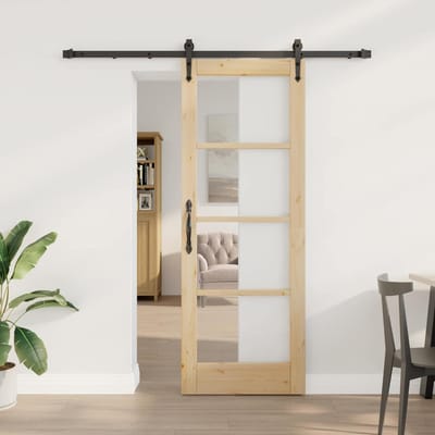 vidaXL - Schuifdeur - 73,5 - x - 198,5 - cm - Massief - grenenhout - en - glas - Naturel