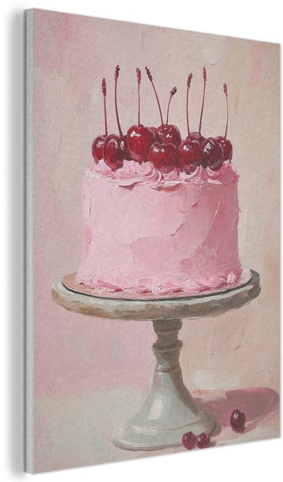 Akoestisch wandpaneel 30x40 cm - Vilt schilderij Taart - Pink - Cherry - Akoestische panelen - Geluidsdempende wanddecoratie - Geluidsisolatie woonkamer - Muurdecoratie geluidspanelen