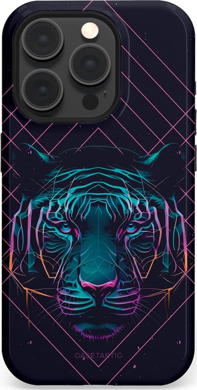 Casetastic hoesje geschikt voor Apple iPhone 15 Pro - MagSafe - Dubbellaagse bescherming - Neon Tijger - Fashion Case - Donkerblauw
