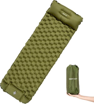 Opblaasbare Slaapmat - Luchtmatras Kampeer - Kamperen Wandelen - Ingebouwd Kussen - 195 x 65 cm - Groen