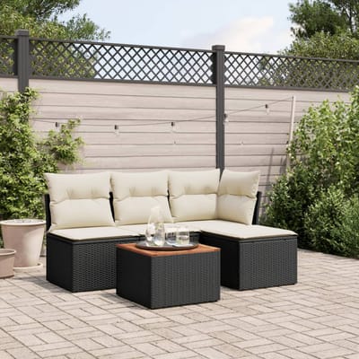 vidaXL - 5-delige - Loungeset - met - kussens - poly - rattan - zwart