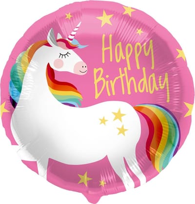 Folat - Folieballon 'Happy Birthday!' Eenhoorn Roze - 45 cm