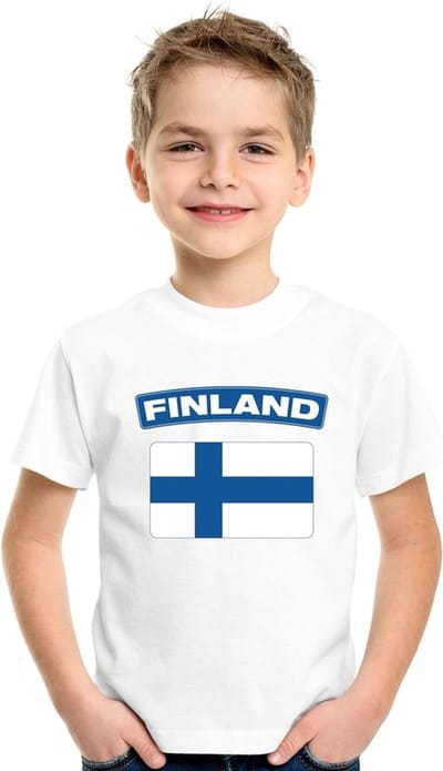 Supporters kleding - t-shirt van vlag Finland - wit - voor kinderen - korte mouwen - sport 110/116