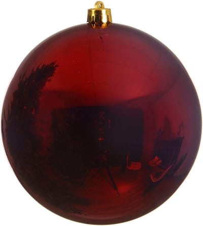 Decoris Kerstbal - donkerrood - groot - 20 cm - kunststof - glans - kerstversiering