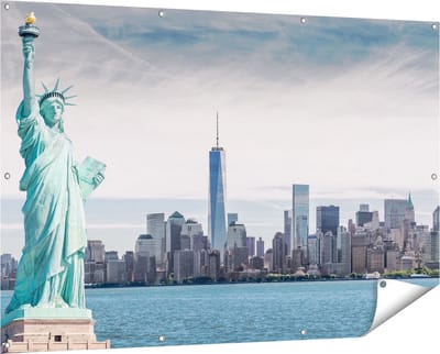 Gards Tuinposter Vrijheidsbeeld in New York - 150x100 cm - Tuindoek - Tuindecoratie - Wanddecoratie buiten - Tuinschilderij