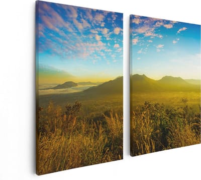 Artaza Canvas Schilderij Tweeluik Bergen Met Mist In Thailand - 80x60 - Foto Op Canvas - Canvas Print