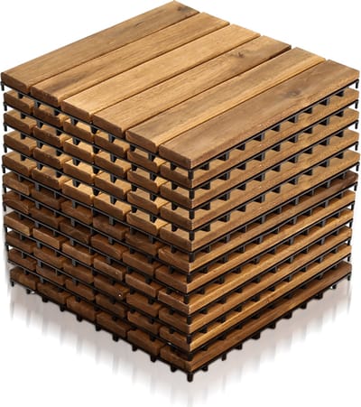Terrastegel 11 stuks - 1 m² Tuintegels - Acaciahout - 6 strepen per stuk - 30x30x2,4 cm - Balkon, Terras Vlondertegel - Terrasplanken - Kliktegels - Snelle Montage