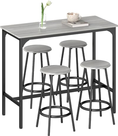HOMCOM - Bartafelset - MDF - Metaal - 110L x 50B x 89,5H cm - Grijs