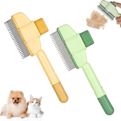 Famanu – Set van 2 kattenborstels, ondervachtborstel en hondenborstel, zelfreinigend, verwijdert knopen en losse haren