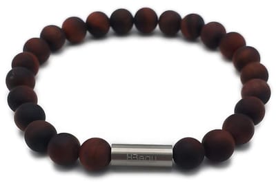 H-Beau - Handgemaakte Armband van Edelstenen - Natuurstenen - Rode Tijgeroog Kralen - RVS Kraal - 8mm - lengte 21cm – Rood - Zwart - Heren - Uniseks - Sterrenbeeld - Horoscoop - Leeuw - Tweeling