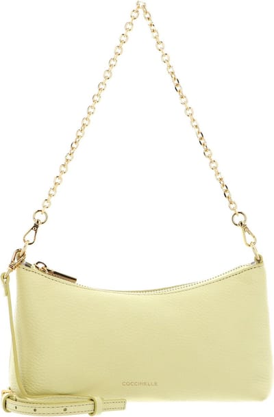 COCCINELLE Leren Schoudertas Aura Mini Bag Grained Leather Lime Wash Lichtgeel