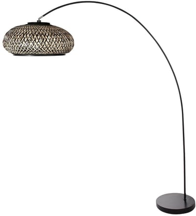 Vloerlamp Solva Bamboo 4232ZW - trendy bamboe en metaal, Ø50 cm - Mexlite - binnen verlichting met snoerschakelaar en kantelbare kap