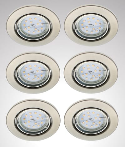 Trango Set van 6 inbouwspots 6729-062MO in RVS look draaibaar incl. 6x 3000K warm wit Ultra Flat LED Module, Plafondspots, Plafondlamp, Badkamerlamp, Woonkamer