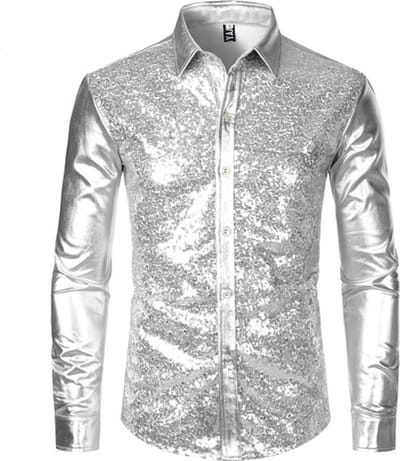 Heren overhemd glitter and glamour - Feest - Zilver - Shirt - Party - Carnaval