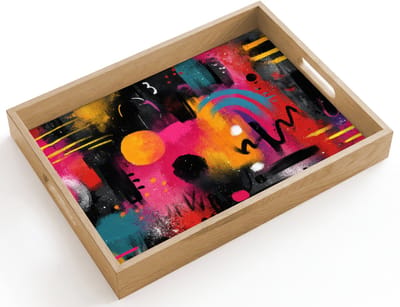 Dienblad hout 40x30 cm - Schootdienblad - Kleurvlakken - Vormen - Kleurrijk - Abstract - Borrelplank rechthoek - Plateau dienbladen
