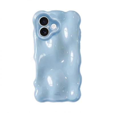 xoxo Wildhearts Bubbly case Ice Blue telefoonhoesje - Geschikt voor iPhone 16 - Hoesje met bobbeltjes - Krullede golfvorm - schokbestendig - Lichtblauw / Blauw