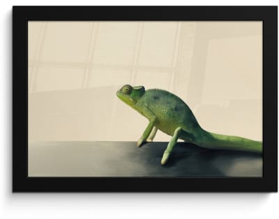 Poster in lijst - Fotolijst 30x20 cm - Posters - Kameleon - Groen - Minimalistisch - Posterlijst zwart - Decoratie - Wanddecoratie woonkamer - Muurdecoratie slaapkamer