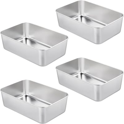 Set van 4 RVS Bakvormen, Rectangulaire Mallen voor Brood en Taart, 22 x 14.5 x 5.5 cm, Duurzaam en Roestvrij, Keukenaccessoires