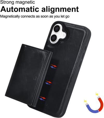 TUNIQ Back cover - iPhone 16 Plus - Zwart - Met afneembare pasjeshouder - Schokabsorberend