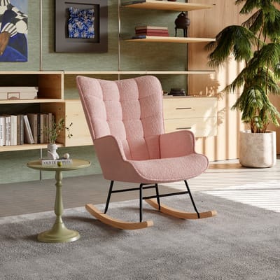 Schommelstoel van Teddystof – Comfortabele Relaxstoel voor Woonkamer, Slaapkamer of Kinderkamer – Roze