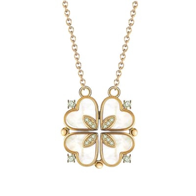 Klavertje vier - Ketting - Ketting Dames - Ketting Hartje - Klavertje Vier Ketting - Ketting met hanger - Cadeau voor Valentijn - Cadeautjes voor vriendin - Goudkleurig RVS (Parel)