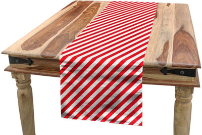 ABAKUHAUS Tafelloper – diagonale rode lijnen – 40x225 cm – wit/rood