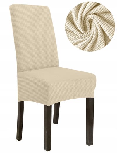 Crèmekleurige stoelhoes L - Dikke jacquard - Hoge rugleuning 70cm